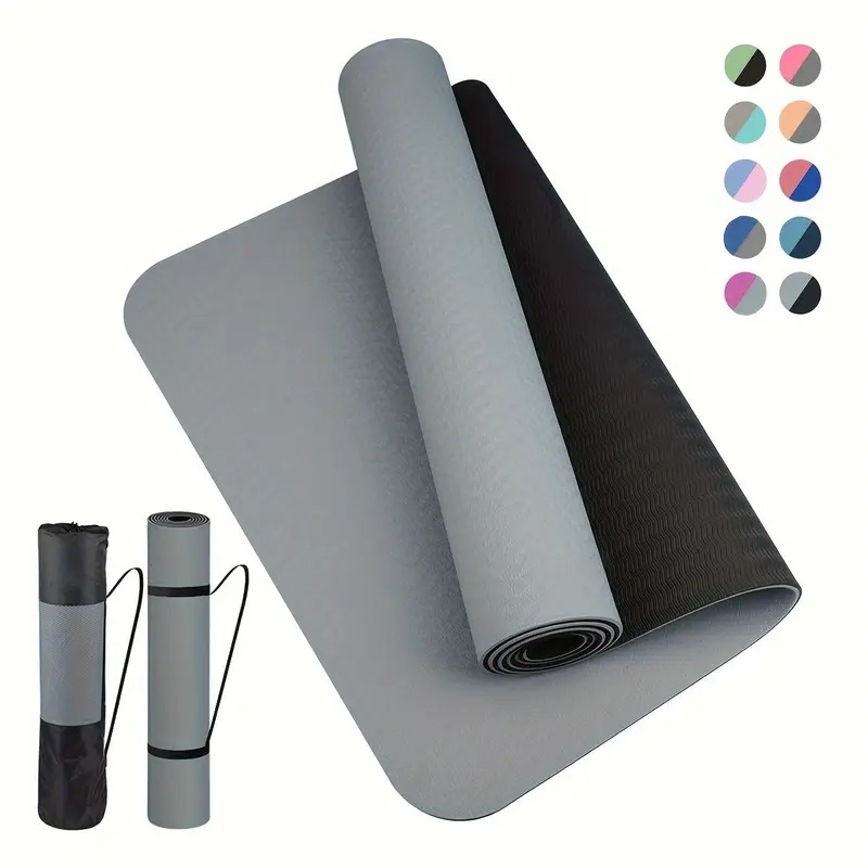 1pc   tpe yoga pilates mat set non slip thick cushioning for joint support portable exercise and fitness mat with s shaped front pattern corrugated back texture details 1