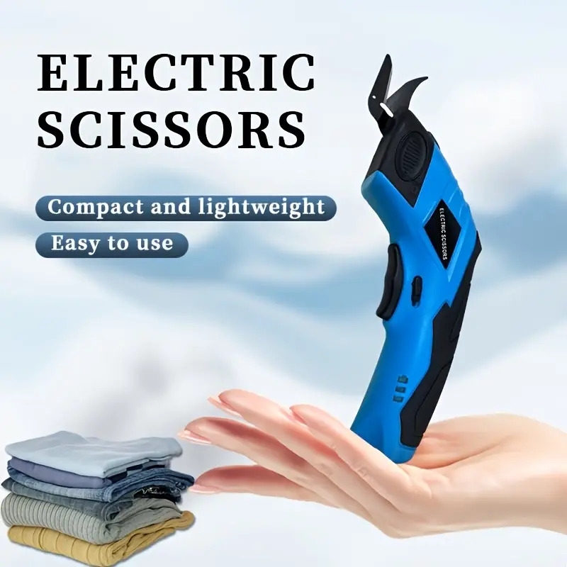 快速充电电动剪布机 - 无线重型剪刀，USB供电，轻便适用于缝纫、皮革、地毯、纸板、衣物 - 专业裁缝与DIY家居手工工具（蓝/黑），缝纫必备品，人体工学设计，耐用ABS材质，皮革切割，便携式剪刀，可充电电池，手工爱好者专属