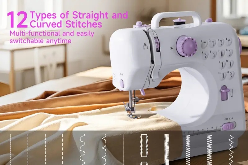 portable electric sewing   with 12 stitches patterns adjustable speed overlock multifunctional home sewing machine parents beginners hobbyists lightweight     repair diy crafting details 4