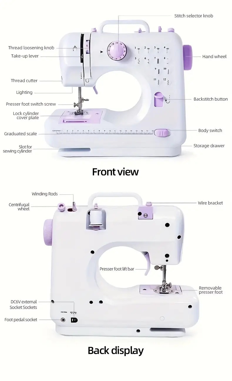 portable electric sewing   with 12 stitches patterns adjustable speed overlock multifunctional home sewing machine parents beginners hobbyists lightweight     repair diy crafting details 6
