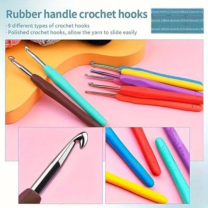 130 piece crochet kit with multicolor yarn fabric storage   season essentials for knitting crafting accessories   hooks scissors needles   markers more 5