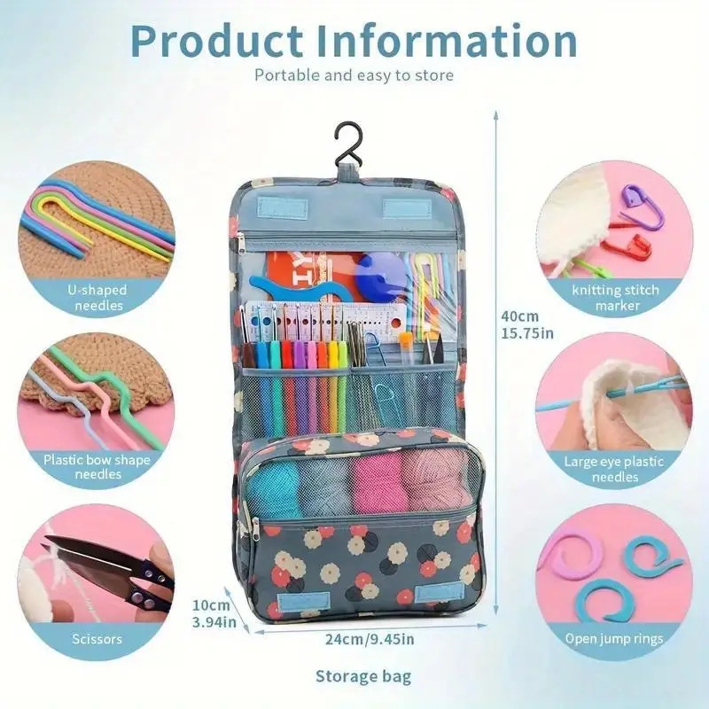 130 piece crochet kit with multicolor yarn fabric storage   season essentials for knitting crafting accessories   hooks scissors needles   markers more 3