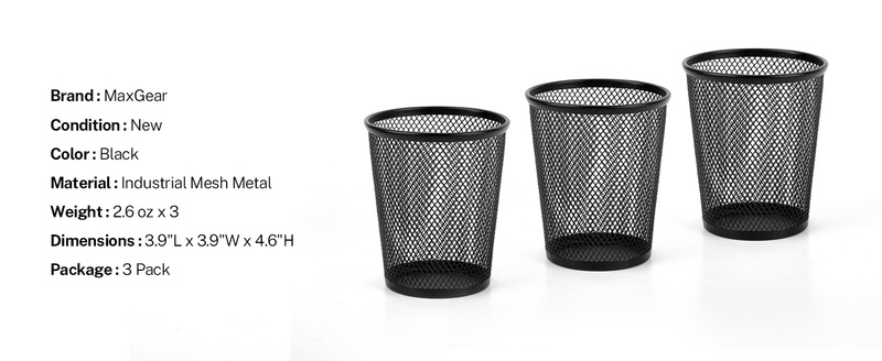 MaxGear Porte-stylo Pour Bureau, Porte-stylo En Métal Maillé De Qualité Supérieure, Porte-stylo, Porte-marqueur, Porte-pinceau De Maquillage, Accessoires De Bureau Et Organisateurs Despace De Travail Pour La Maison, Lécole Et Le Bureau, Noir, 4,6Grande, 3 Pack détails 4