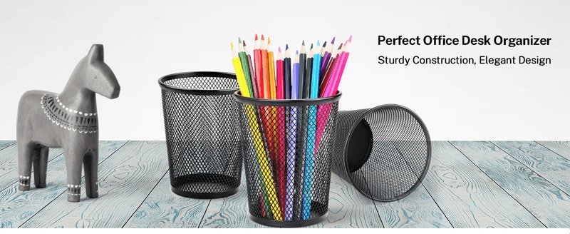 MaxGear Porte-stylo Pour Bureau, Porte-stylo En Métal Maillé De Qualité Supérieure, Porte-stylo, Porte-marqueur, Porte-pinceau De Maquillage, Accessoires De Bureau Et Organisateurs Despace De Travail Pour La Maison, Lécole Et Le Bureau, Noir, 4,6Grande, 3 Pack détails 3