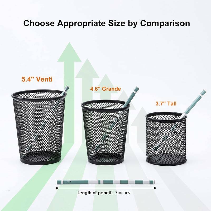 MaxGear Porte-stylo Pour Bureau, Porte-stylo En Métal Maillé De Qualité Supérieure, Porte-stylo, Porte-marqueur, Porte-pinceau De Maquillage, Accessoires De Bureau Et Organisateurs Despace De Travail Pour La Maison, Lécole Et Le Bureau, Noir, 4,6Grande, 3 Pack détails 2