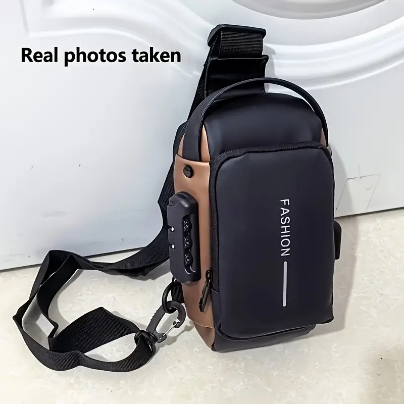 stylish mens crossbody bag motorcycle style chest bag with phone closure suitable for daily in blue and black Product details 4