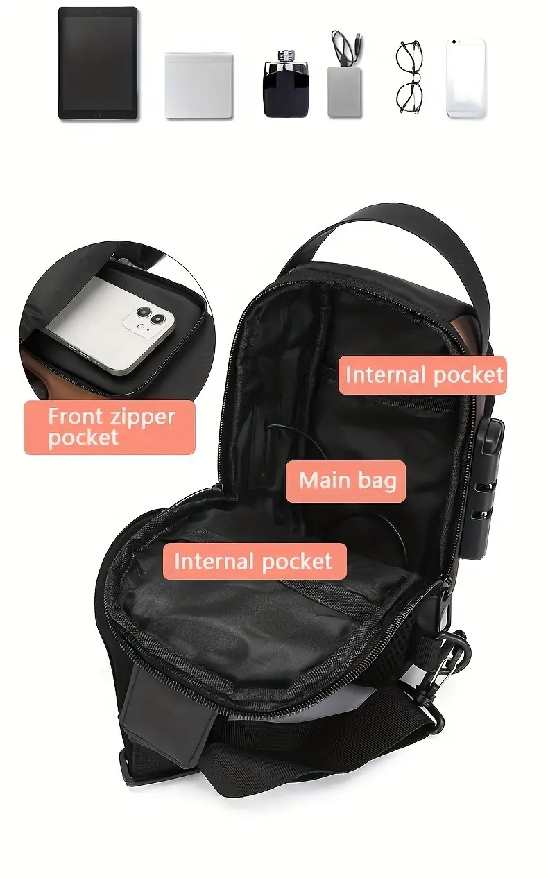 stylish mens crossbody bag motorcycle style chest bag with phone closure suitable for daily in blue and black Product details 3