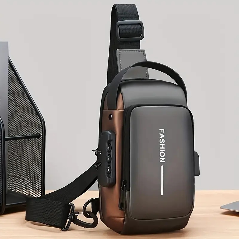 stylish mens crossbody bag motorcycle style chest bag with phone closure suitable for daily in blue and black Product details 7