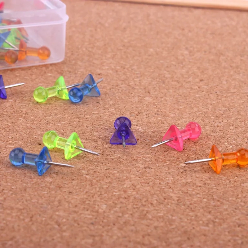 200 pièces punaise colorée broches de carte Standard alfinete chinchetas punaises papeterie tête ronde petit triangle punaises transparentes