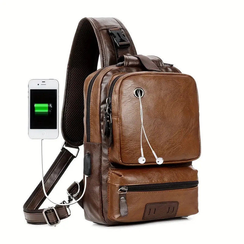 small black sling crossbody backpack shoulder bag for men women vintage pu leather sling backpack cycling Product details 0