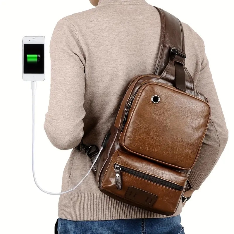 small black sling crossbody backpack shoulder bag for men women vintage pu leather sling backpack cycling Product details 2