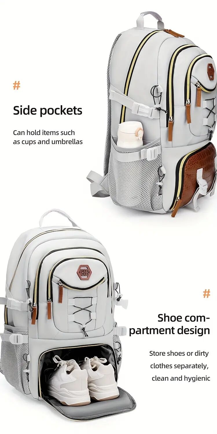 mens fashionable multi functional backpack durable nylon crocodile   large capacity suitable for laptop travel school and work white and brown two color model   for relatives   travel backpack details 6