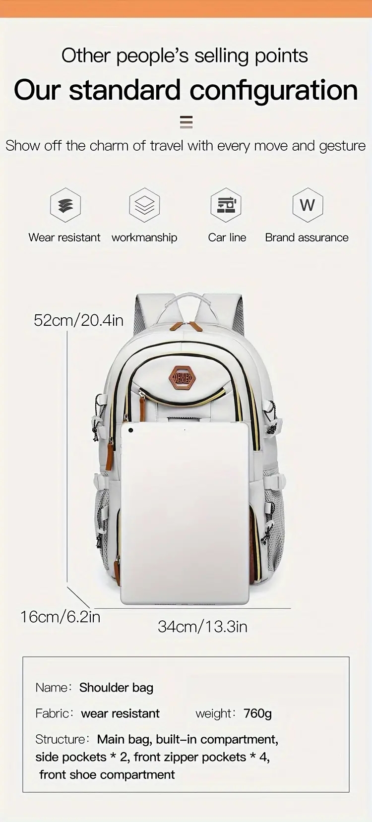 mens fashionable multi functional backpack durable nylon crocodile   large capacity suitable for laptop travel school and work white and brown two color model   for relatives   travel backpack details 8