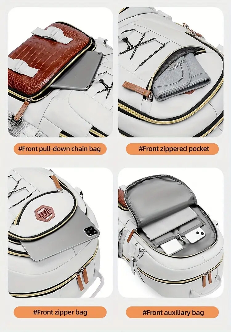 mens fashionable multi functional backpack durable nylon crocodile   large capacity suitable for laptop travel school and work white and brown two color model   for relatives   travel backpack details 5