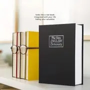 1pc secure book style safe box with keys hidden compartment for cash jewelry   black white 7 28x4 72x2 16in   iron construction details 6