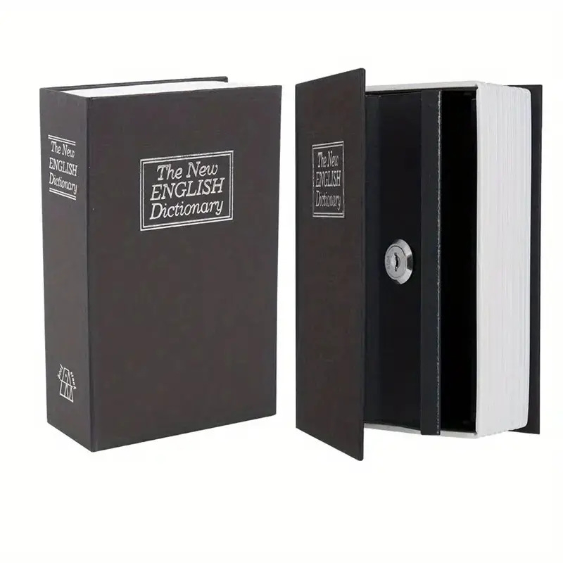 1pc secure book style safe box with keys hidden compartment for cash jewelry   black white 7 28x4 72x2 16in   iron construction details 1