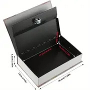 1pc secure book style safe box with keys hidden compartment for cash jewelry   black white 7 28x4 72x2 16in   iron construction details 2