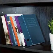 1pc secure book style safe box with keys hidden compartment for cash jewelry   black white 7 28x4 72x2 16in   iron construction details 7