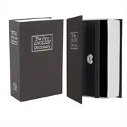 1pc secure book style safe box with keys hidden compartment for cash jewelry   black white 7 28x4 72x2 16in   iron construction details 1