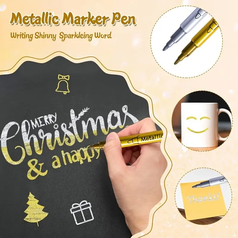 12pcs metallic markers set waterproof fade resistant colored paint pens for rock painting crafts diy photo albums wood plastic ceramic glass metal stone fabric leather and paper 5