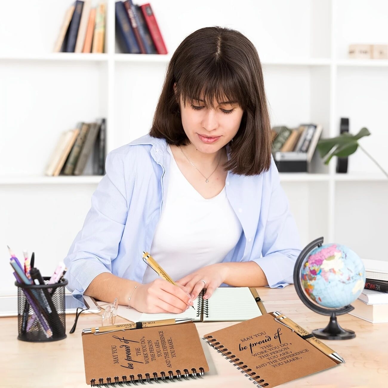 10sets employee appreciation gifts employee appreciation notebook with ballpoint pen mini spiral inspiration notebook thank you bulk christmas gift for employee coworker teacher brown details 3