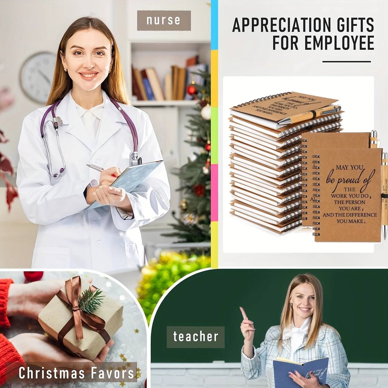 10sets employee appreciation gifts employee appreciation notebook with ballpoint pen mini spiral inspiration notebook thank you bulk christmas gift for employee coworker teacher brown details 5