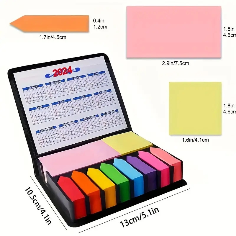 multicolor sticky note set color memo pads with faux leather packing box colored divider self stick notes pads bundle with calendar for office school home details 2