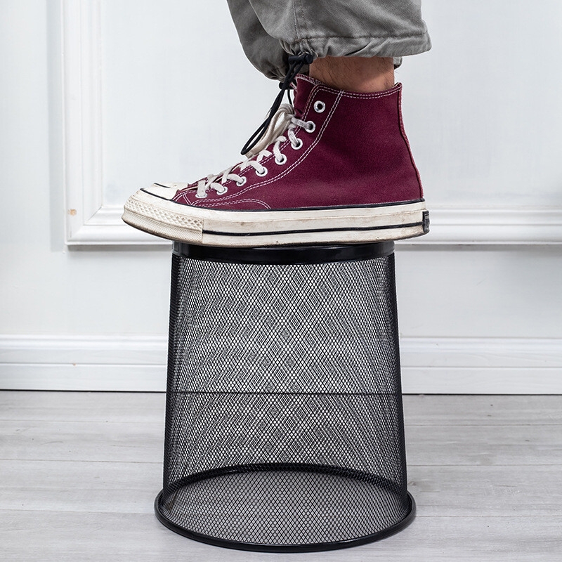 Poubelle ronde en maille de métal noir, 3 tailles, pour bureau, poubelle de papier métallique