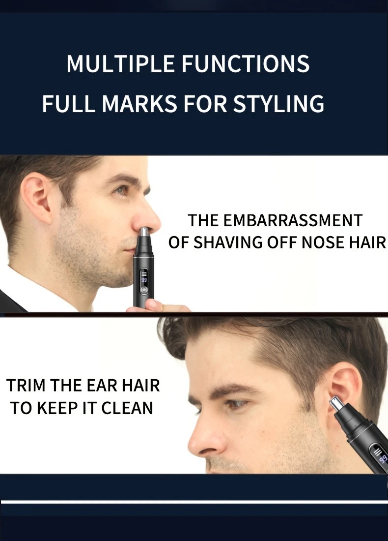 带有数位显示器的 usb 充电式鼻毛和耳毛修剪器 - 无痛、静音操作，适合男士和女士，不锈钢头，手提式，无线充电，鼻毛去除 详情 8