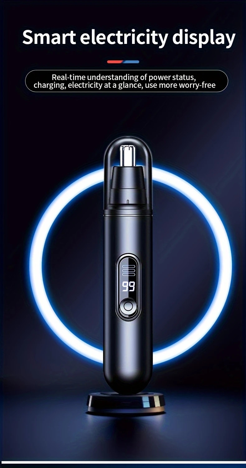 带有数位显示器的 usb 充电式鼻毛和耳毛修剪器 - 无痛、静音操作，适合男士和女士，不锈钢头，手提式，无线充电，鼻毛去除 详情 2