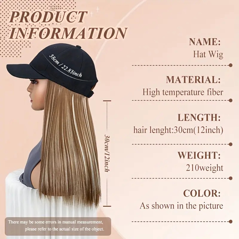 long straight black synthetic hair wig with bangs natural looking baseball cap hair extension for women easy to style   all in   for versatile looks hair wigs versatile hairpiece   cap Product details 3