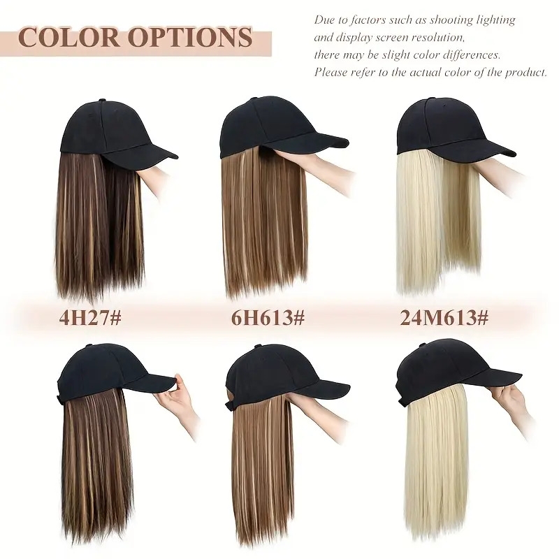 long straight black synthetic hair wig with bangs natural looking baseball cap hair extension for women easy to style   all in   for versatile looks hair wigs versatile hairpiece   cap Product details 4