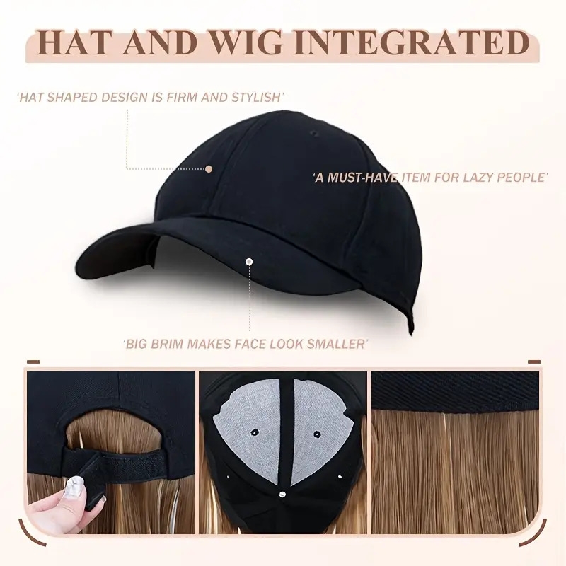 long straight black synthetic hair wig with bangs natural looking baseball cap hair extension for women easy to style   all in   for versatile looks hair wigs versatile hairpiece   cap Product details 2