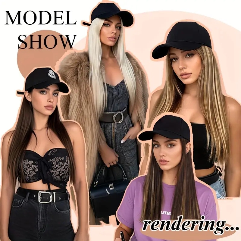 long straight black synthetic hair wig with bangs natural looking baseball cap hair extension for women easy to style   all in   for versatile looks hair wigs versatile hairpiece   cap Product details 5