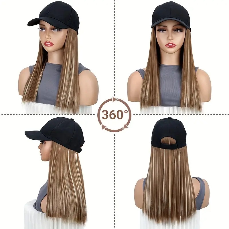 long straight black synthetic hair wig with bangs natural looking baseball cap hair extension for women easy to style   all in   for versatile looks hair wigs versatile hairpiece   cap Product details 1