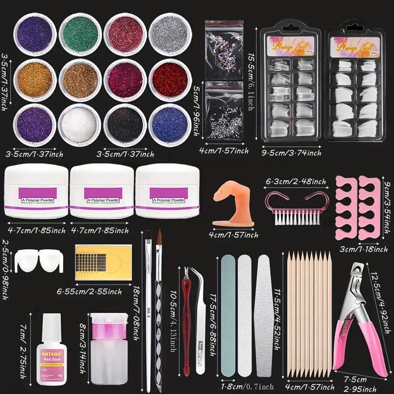 23合1初学者丙烯酸指甲套件 - 包含12种粉色、白色和粉色闪光色 - 包含指甲油刷和美甲工具,无需电池,适合女性的指甲艺术套件 6