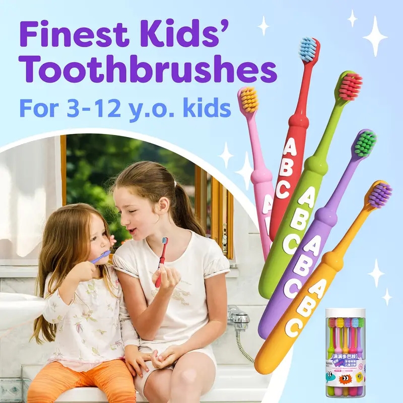 soft bristle toothbrush suitable for kids aged 3 12 neutral oral care for and toddlers manual toothbrush for children   in dopamine colors   purple green yellow perfect gifts for christmas and halloween details 1
