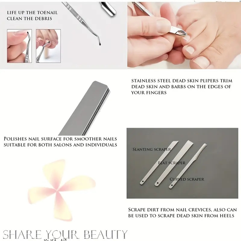 26 in 1 professional pedicure tools set stainless steel foot care kit foot rasp dead skin remover pedicure kit for men women travel 0 62lb details 7