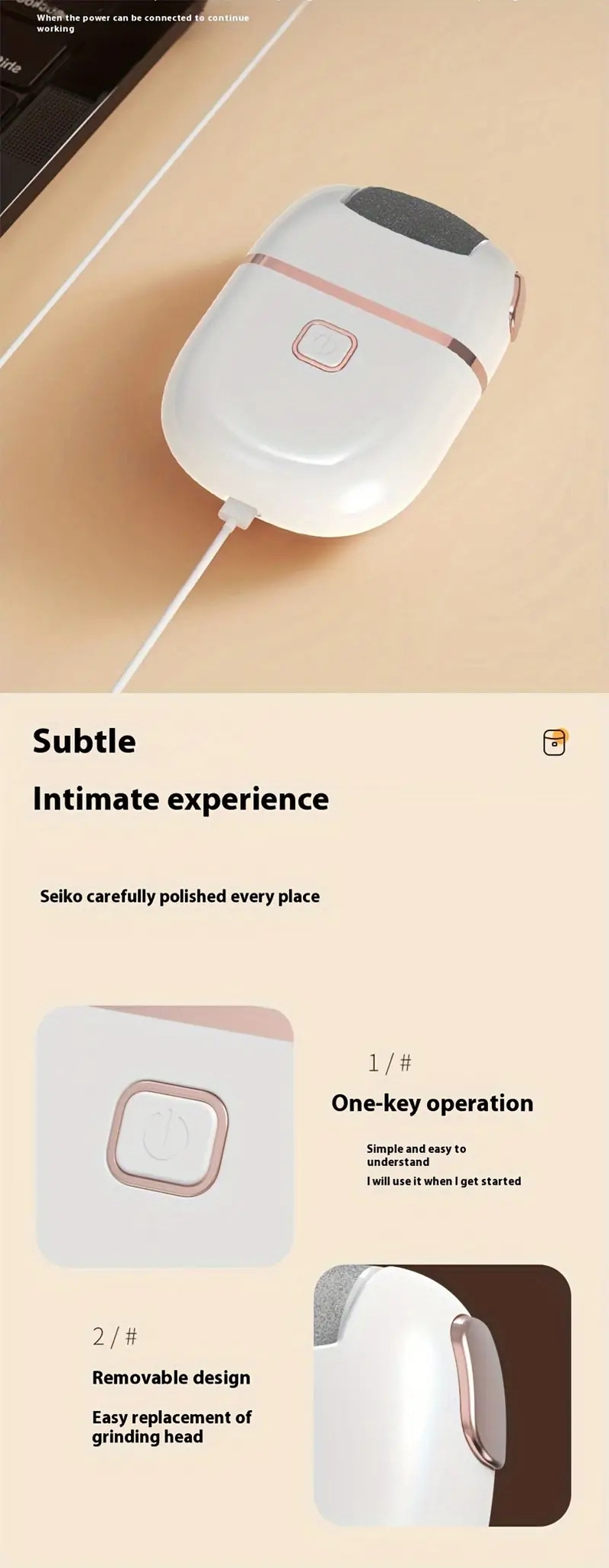 1pc rechargeable electric foot grinder three replaceable grinding heads thickness grinding heads for thick leather polishing usb charging portable and   cracked dry skin care details 12