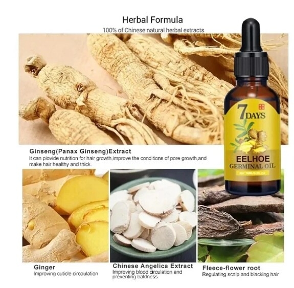 Huile Accélératrice de Croissance Capillaire en 7 Jours au Gingembre, Traitement Anti-Chute de Cheveux pour Hommes et Femmes, Sérum Traitant le Cuir Chevelu, Produits de Beauté