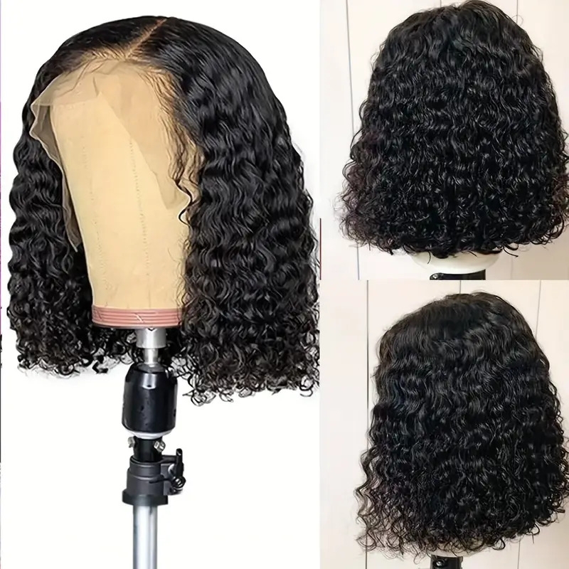 lace front hair wig curly wig deep wave short bob wigs lace front hair wigs for women deep curly   hair brazilian   for daily decorative wig cosplay prop black details 2