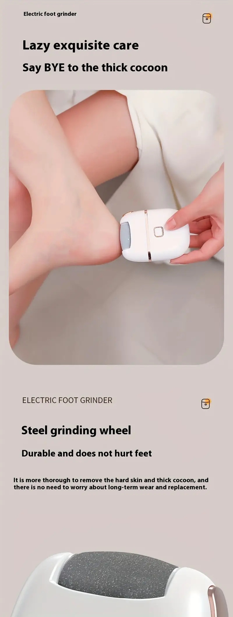 1pc rechargeable electric foot grinder three replaceable grinding heads thickness grinding heads for thick leather polishing usb charging portable and   cracked dry skin care details 3
