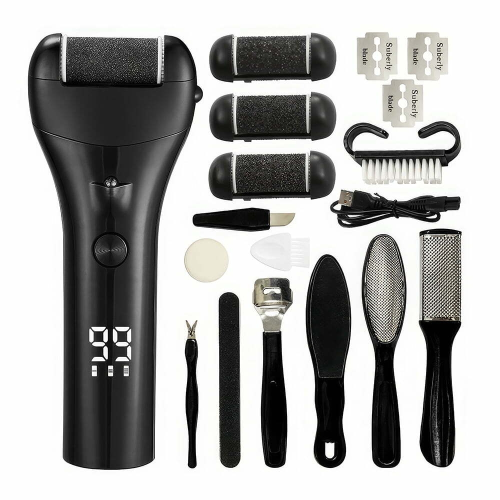 Electric Foot Callus Remover, Rechargeable Portable Electronic Foot File Pedicure Kits, Waterproof Foot Scrubber File, 16 in1 Professional Pedicure Tools, Foot Care for Dead Skin Ideal Gift, 3 Rollers