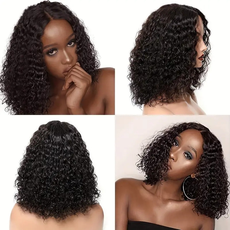 lace front hair wig curly wig deep wave short bob wigs lace front hair wigs for women deep curly   hair brazilian   for daily decorative wig cosplay prop black details 1