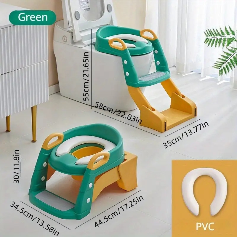 easy clean folding potty training seat with step stool ladder comfortable safe toilet trainer for   green pvc upholstery 13