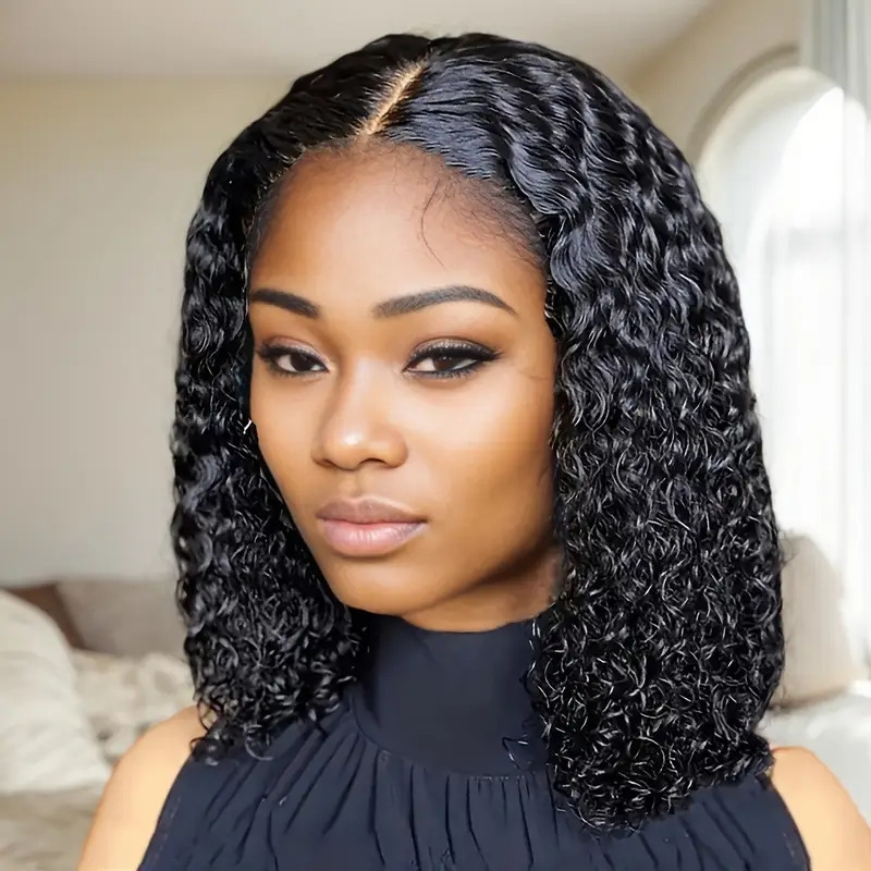 lace front hair wig curly wig deep wave short bob wigs lace front hair wigs for women deep curly hair brazilian for daily decorative wig cosplay prop black details 3