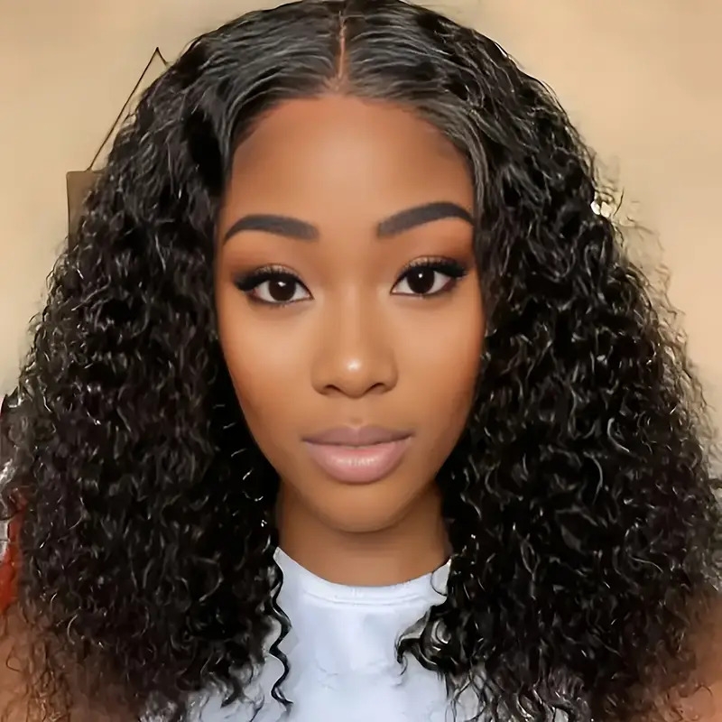 lace front hair wig curly wig deep wave short bob wigs lace front hair wigs for women deep curly hair brazilian for daily decorative wig cosplay prop black details 0