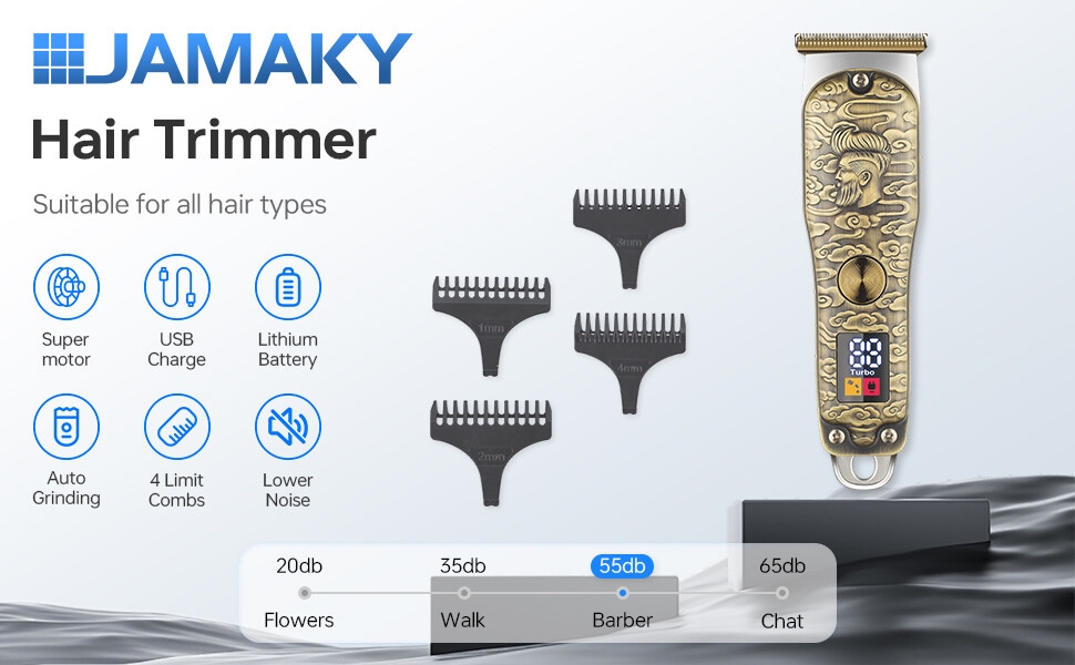 JAMAKY Vente chaude OEM Tondeuse à cheveux électrique sans fil rechargeable par USB pour hommes, tondeuse à cheveux professionnelle sans fil pour barbier