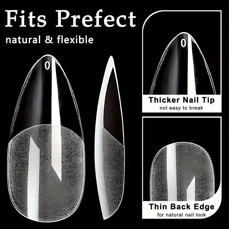 600pcs almond nail tips tips clear half matte   nails full cover acrylic nail tips for extension nail manicure salon details 0