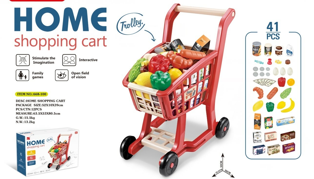 Mini chariot de courses en plastique pour enfants, jouet de supermarché, cuisine et nourriture pour jouer à faire semblant.